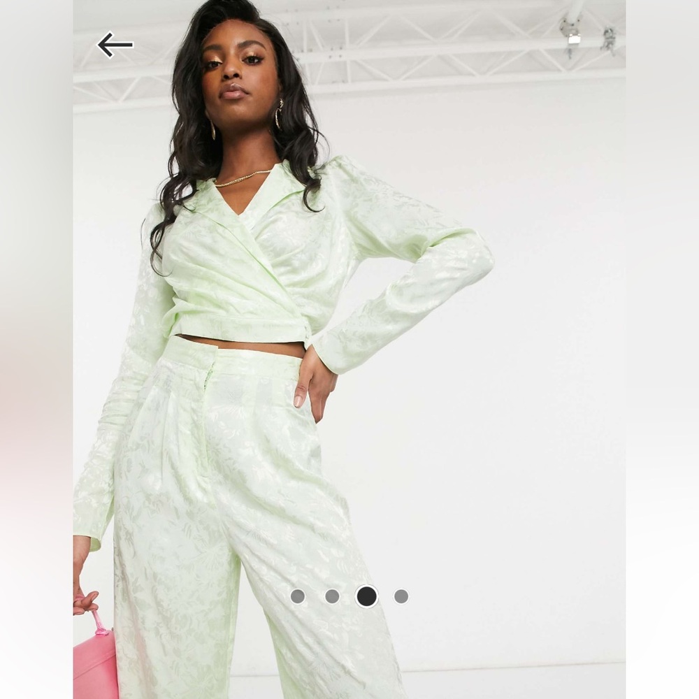ASOS soft jacquard wide leg two-piece pant & blazer set